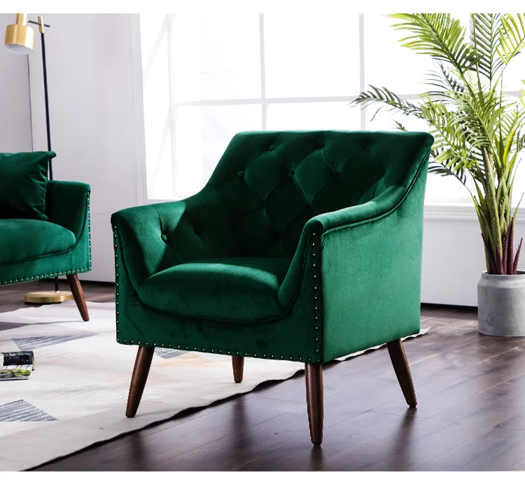 Wholesale American light luxury retro velvet fabric solo sofa tiger chair small living room bedroom casual European style French