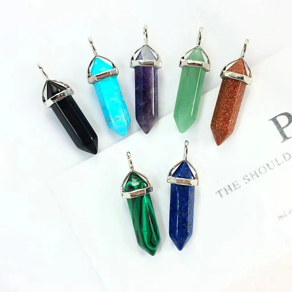 Wholesale natural crystal bullet head necklace hexagonal pendulum necklace DIY gemstone crystal jewelry popular