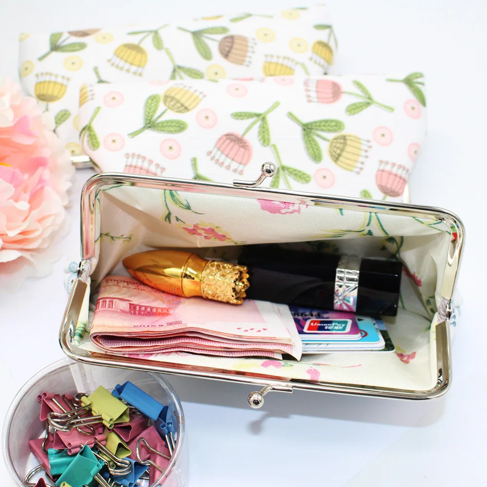 Custom Logo 6 inch Cute Coin Pouch Women Wallet Lock Cosmetic Bag Clasp Clutch Purse Buckle Snap Closure Lipstick Bag