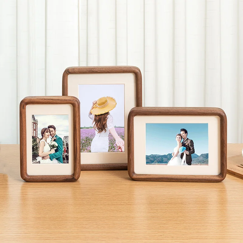 Hot Sale Factory  wholesale High Quality Novel Design Solid Wood  Craft Frame Black Walnut Photo Frame Decorative Swing Table