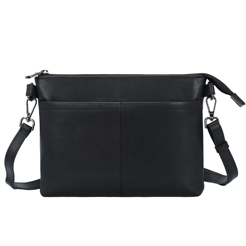 2023 New Design Wholesale Soft Cow Leather Slim Shoulder Bag For Men Outdoor Leisure Black Napa Leather Sling Messenger Bag