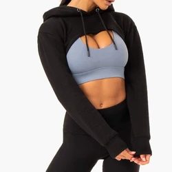 Austrian hot sale Off Shoulder Dance Shrug Hoodie Full Sleeve Hooded Cropped Sweatshirt Ladies Blank Workout Crop Top Hoodie