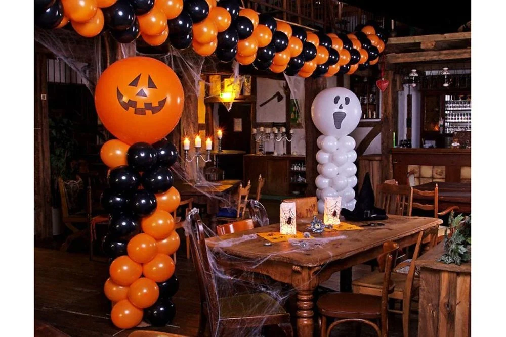 Halloween Party Decorations Orange Black Balloons Set Pumpkin Boot Happy Halloween Garland Mylar Star Balloons Tattoos Supplies