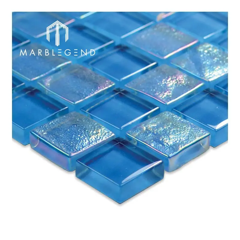 customized high quality unique blue transparent glass mosaic swimming pool tiles iridescent glow mosaic