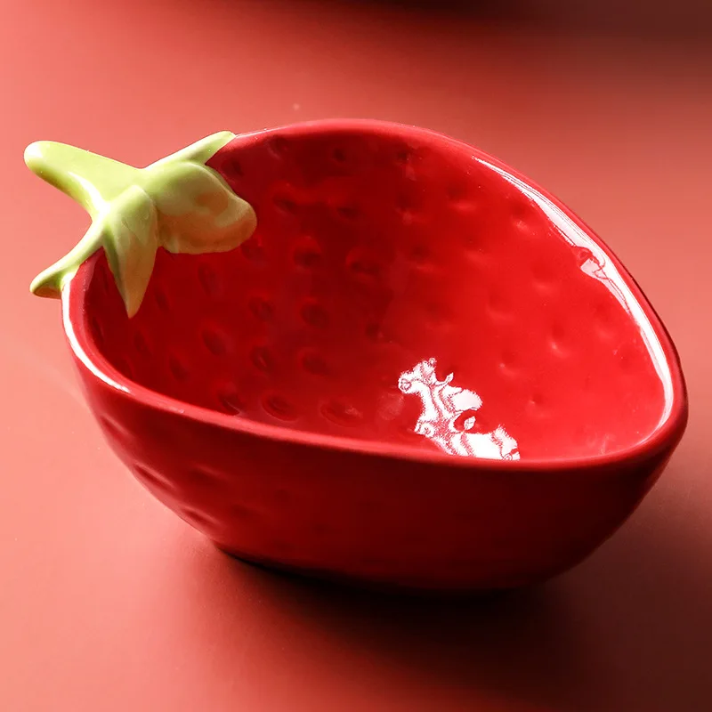 Creative Strawberry Shape Red Glaze Ceramic Bowl Cute Noodle Bowl Baking Rice Bowl