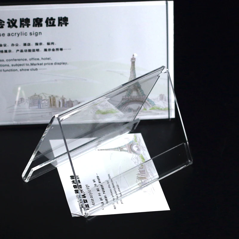 Acrylic Display Standing Clear Price Ticket Customized V Shape plastic slanted slant acrylic block triangular sign holder