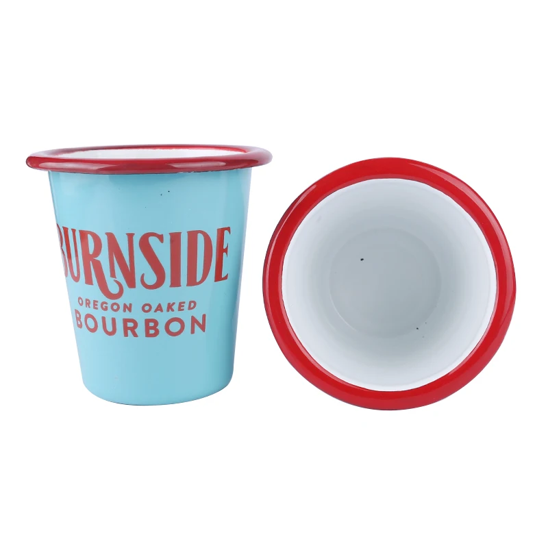 High Quality Blue Enamel Coffee Mugs With No Handle Traditional Style Milk Cup