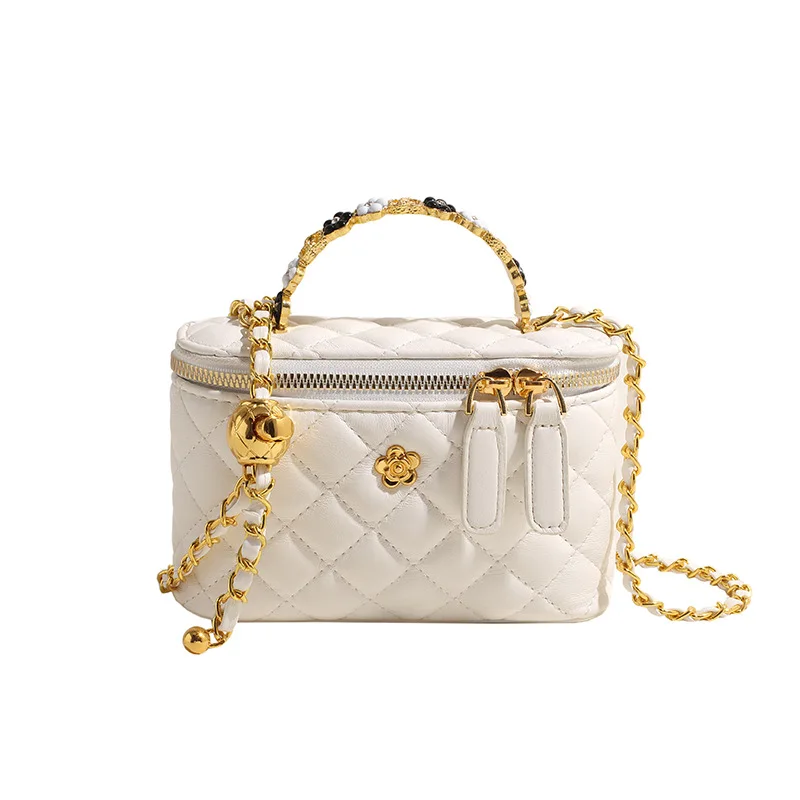 Luxury brand 2024 new trendy and fashionable solid color Western style diamond grid carrying chain crossbody bag