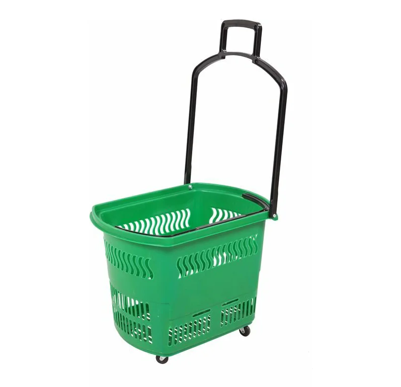 supermarket rolling cheap plastic shopping basket plastic material rolling cart