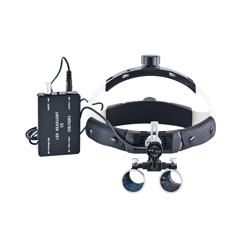 ENT Head Wearing Binocular Dental Headlight Loupe 2.5X 3.5X with 5W Spotlight with Rechargeable Lithium Battery Angle Adjustable