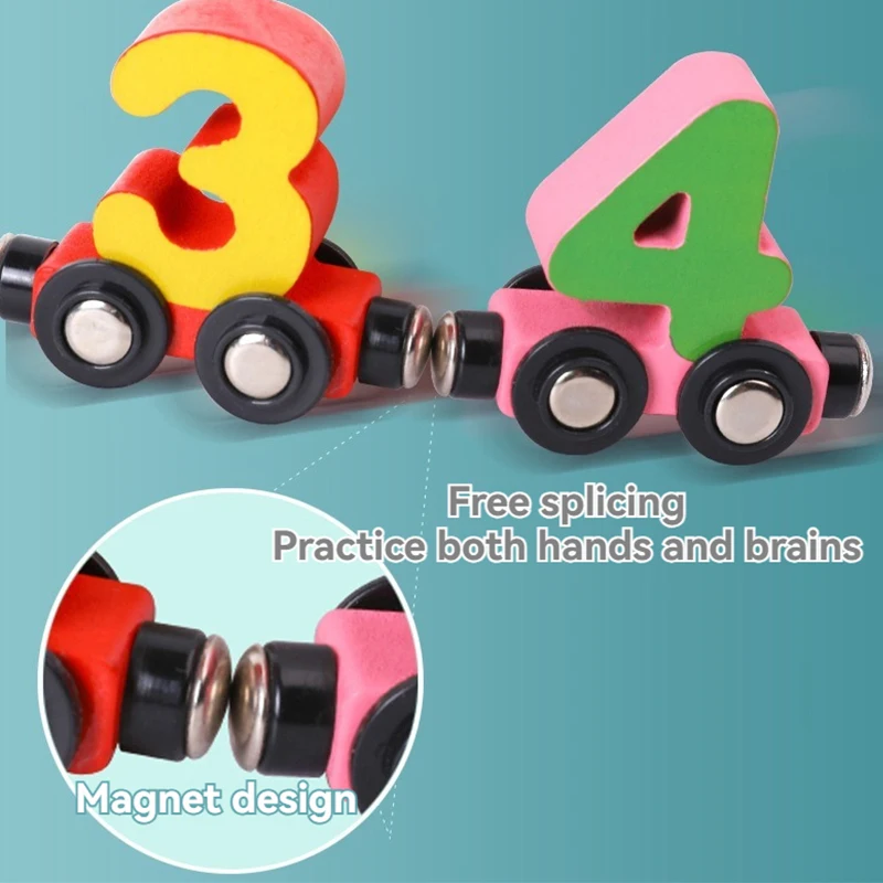 Wholesale baby wooden cartoon dinosaur magnetic alphabet digital assembly and dragging animal train blocks set toy car