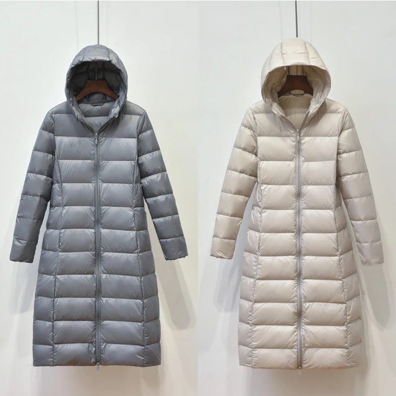 Теплая длинная куртка для женщин, легкая зимняя куртка, пуховая куртка