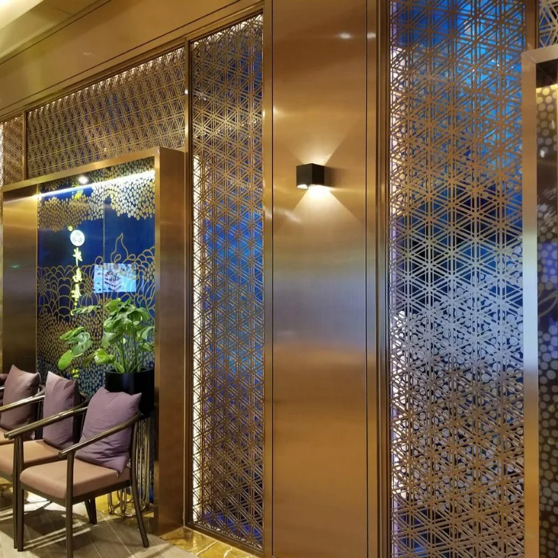 Keenhai Engraved Wall Partition Interior Hotel Design Golden Aluminum Metal Screen