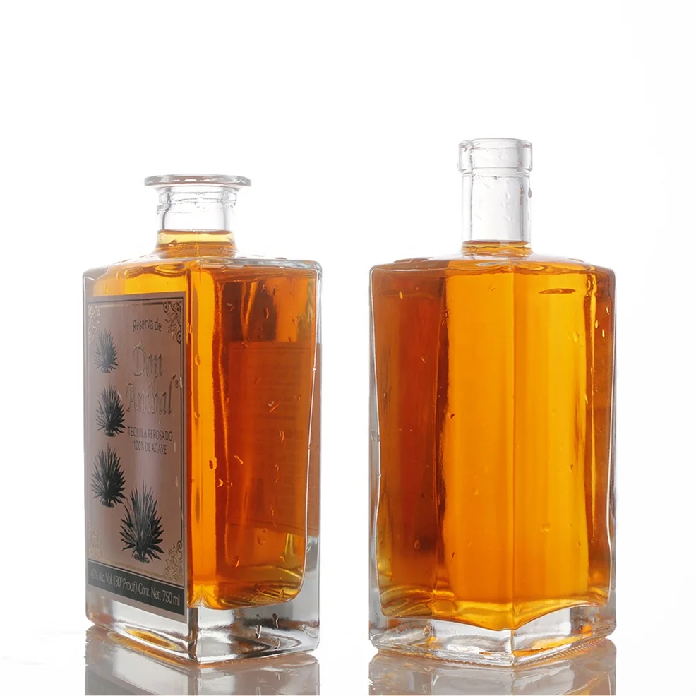 700 ml 750ml Cachaca customized bartop flat custom fancy tequila mescal Heavy Base London dry gin square glass bottle