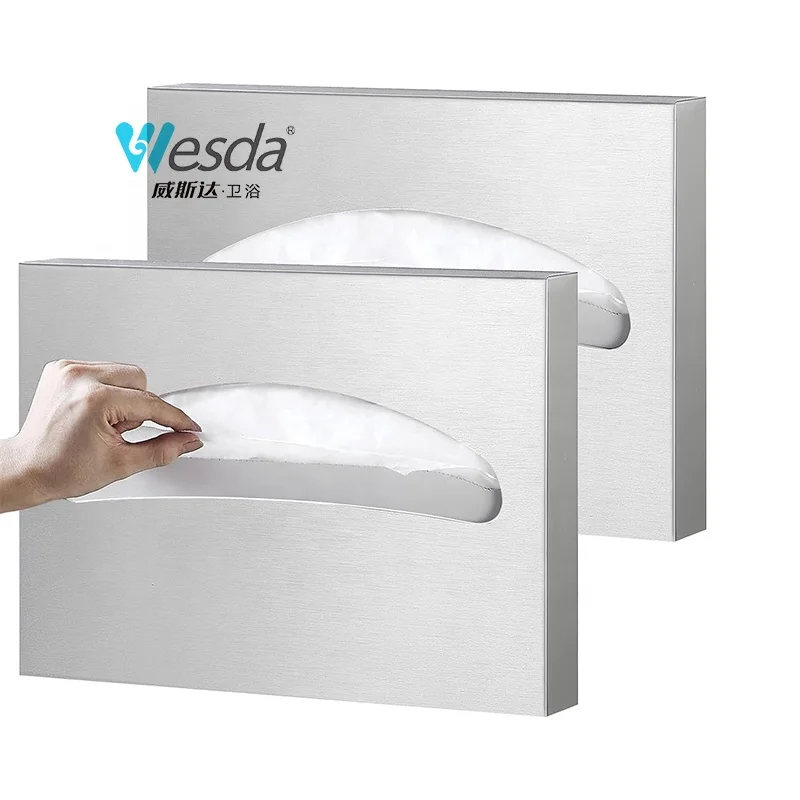 WESDA Bathroom Restroom Half Fold Toilet Seat Cover Holder Wall Mounted Stainless Steel Toilet Seat Cover Dispenser