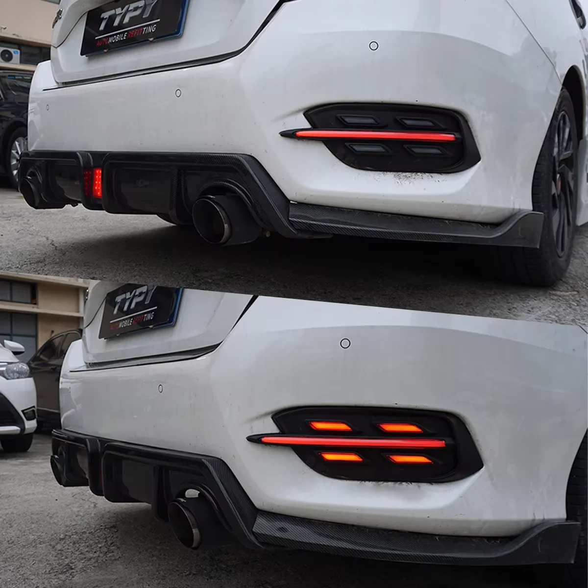 Carbon Fiber Rear Bumper Reflector Fog Lights For Honda Civic 10th Gen 2016-2020 Sedan Rear Lamp Dynamic DRL Turn Signal