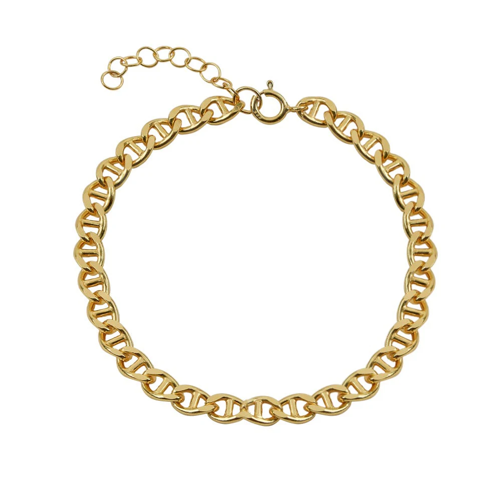 925 Silver Women Jewelry 14K Gold Plated Bracelet Anchor Mariner Link Chain Bracelet