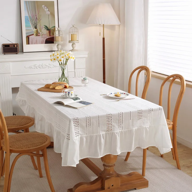 DUOLAI White 100% French Linen Tables Linens With Embroidery hotel/party/wedding restaurant flax linen tablecloth