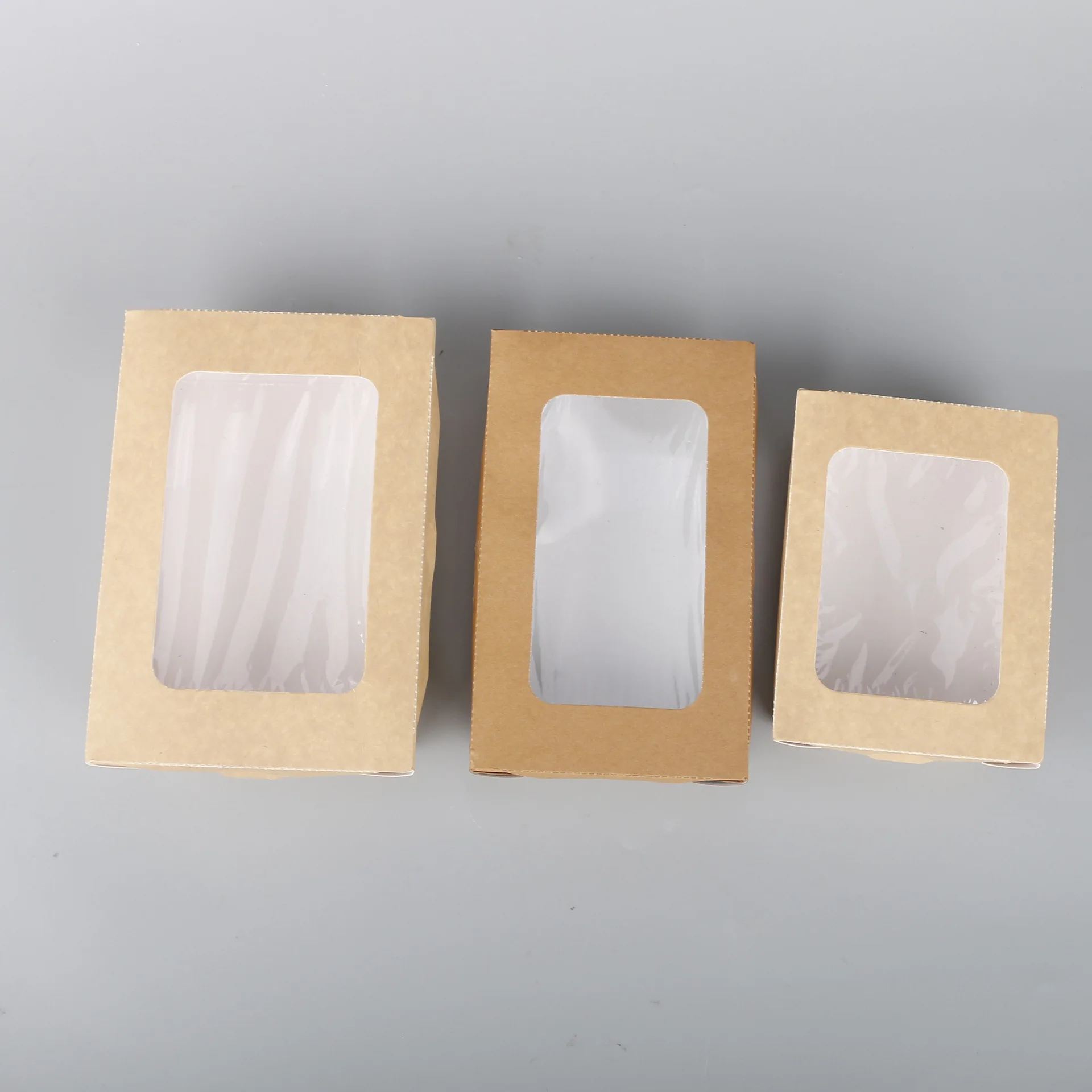 Disposable Tableware Bento Lunch Sandwich Fast Takeaway Packaging Brown Kraft Paper Food Box With Clear Window For Salad