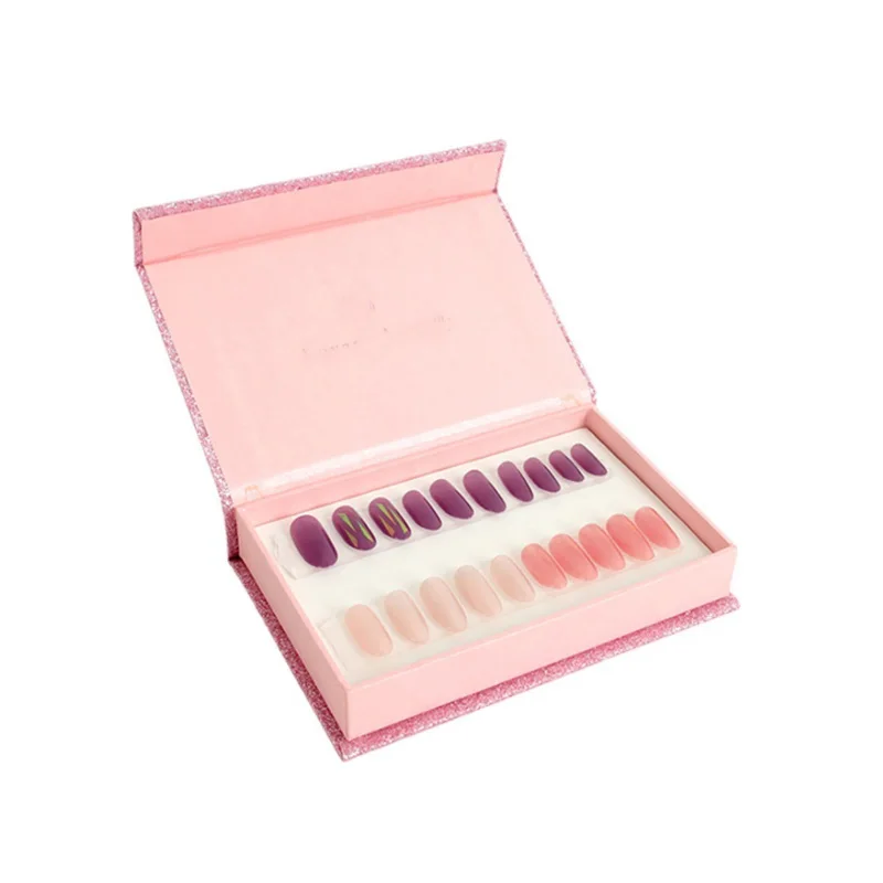 Luxurious Pink Rectangle Magnetic False Press on Nail Packaging Box with UV Coating Matt Lamination Embossing Window Display