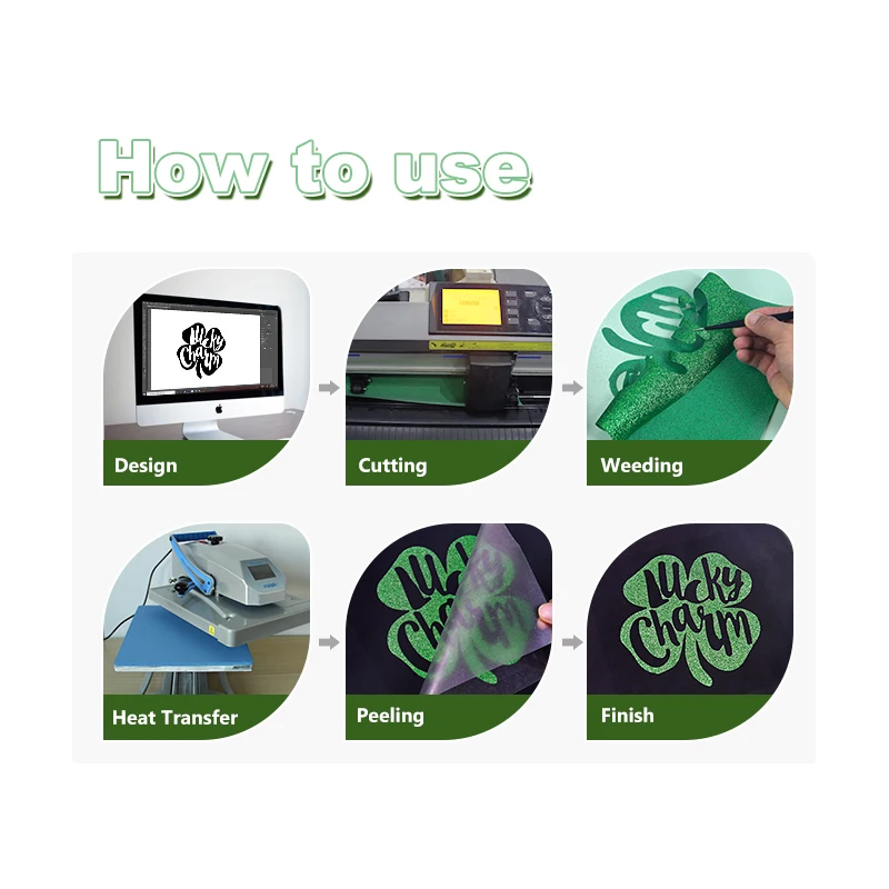 Free sample in stock design press iron on htv pu vynil rolls glitter heat transfer vinyl sheet for cricut clothing logo