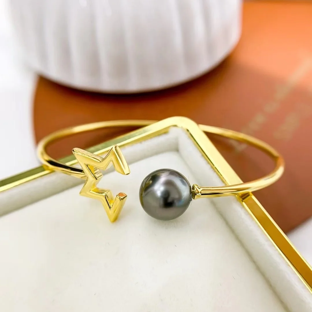 B277 9-10mm  925 sterling silver gold plated wholesale freshwater pearl charm bracelet  bangle fancy jewelry for women