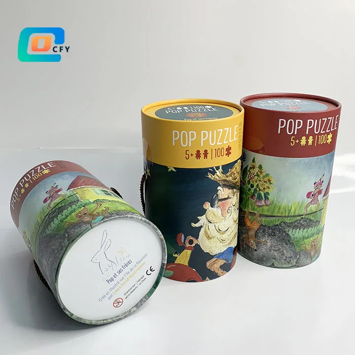 Custom wholesale 100 pieces Jigsaw puzzle round tubes Personalized paper kids puzzles in cylinder Factory OEM ODM toy puzzle