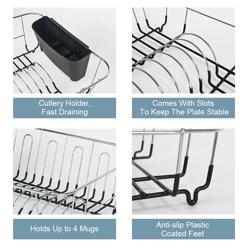 Multifunctional Household Tableware Cutlery Cup Holder Steel Sink Bowl Plate Storage Drainer Drying Dish Rack Kitchen Organizer