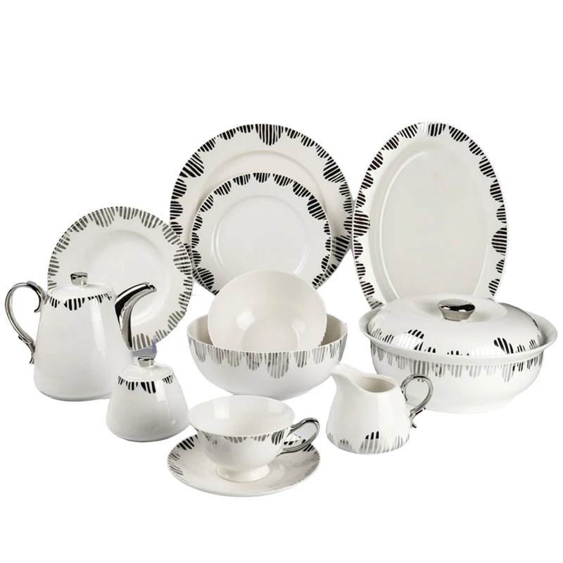 Wholesale 12 PCS Decor Electro Plating Ceramic Dinnerware Set Porcelana New Bone China Dinner Sets