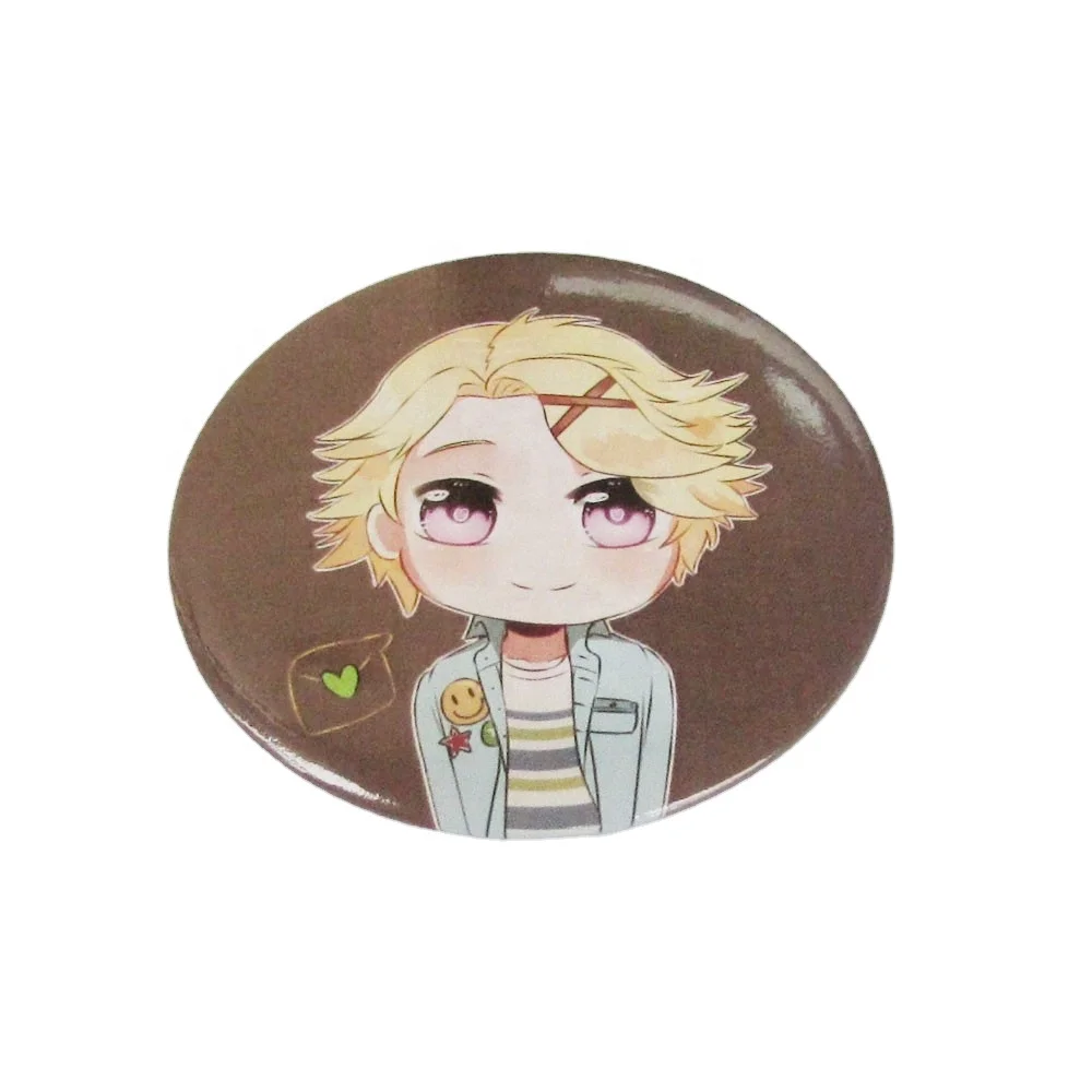 Custom design Brown round offset printing lapel pins Wholesale Manufacturer with smile face carton boy cheap price Badge
