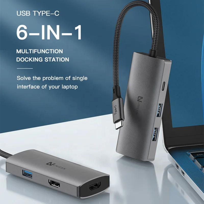 Tablet HDMI Cellphone Type-C USBC Docking Station USB C HUB 6 in 1 USB 3.0 for Ipad