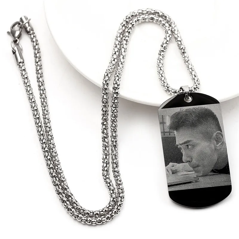 Customized Engraved Photo Necklace Pendant Stainless Steel Hiphop Style Anniversary Engagement Female Male Gift