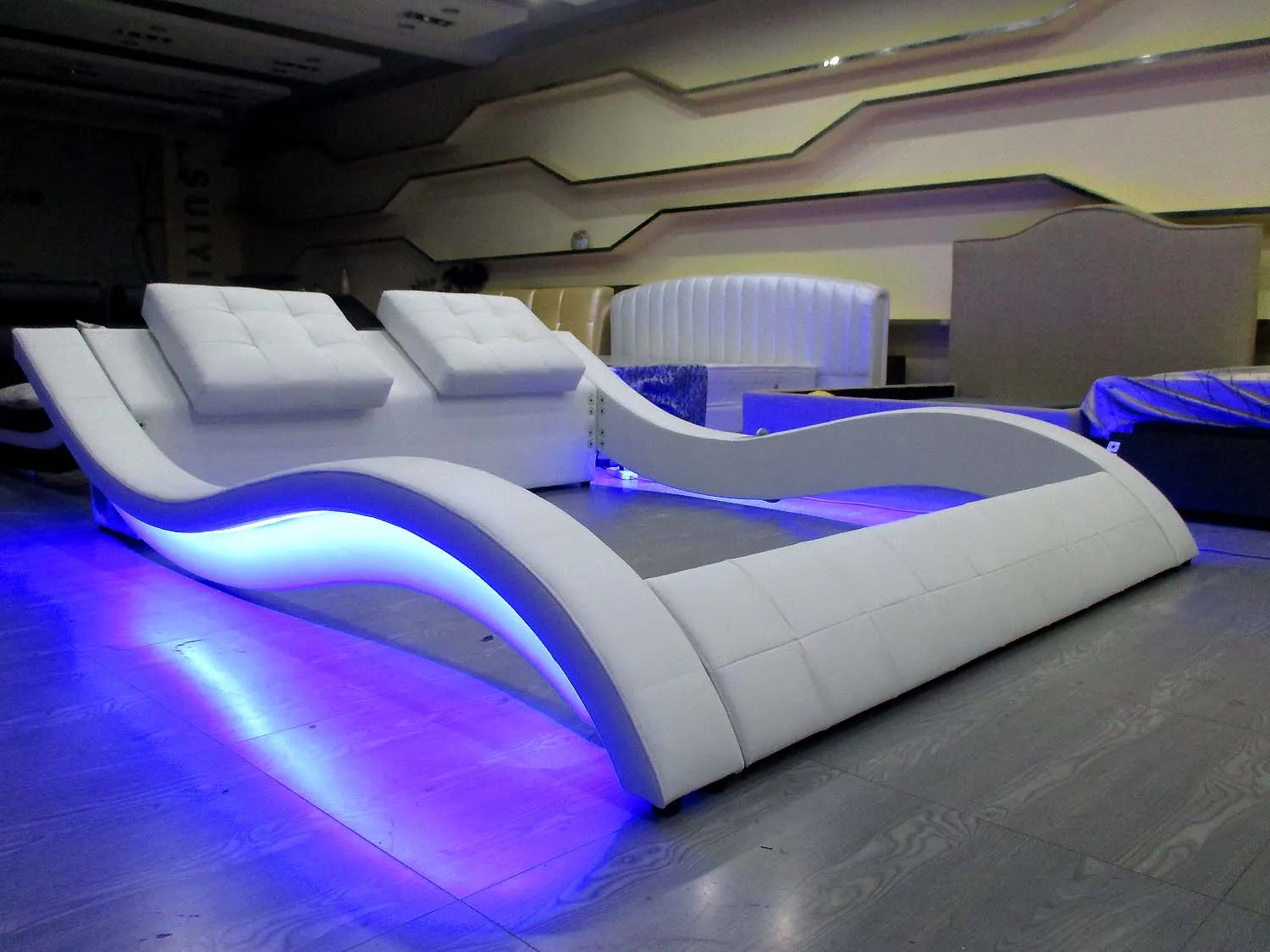 CBMmart Low height rexine bed Popular Modern led light beds circle round bed bedroom furniture