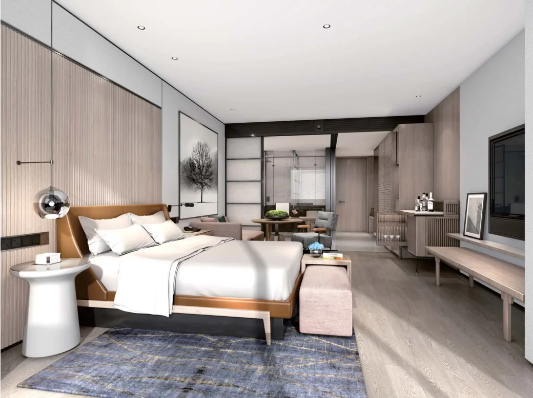 Min-otti Furniture khaki modern bedroom bed set king size Italian design queen size leather bed frame