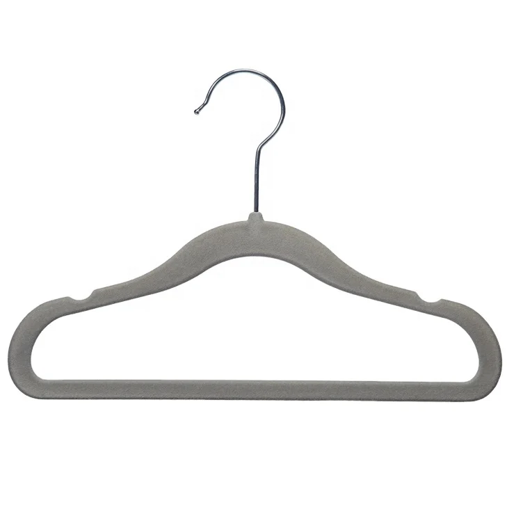 ANQI SET OF 50 Grey factory made  cheap good quality hot sale Children clothes hangers non slip hanger velvet baby hanger