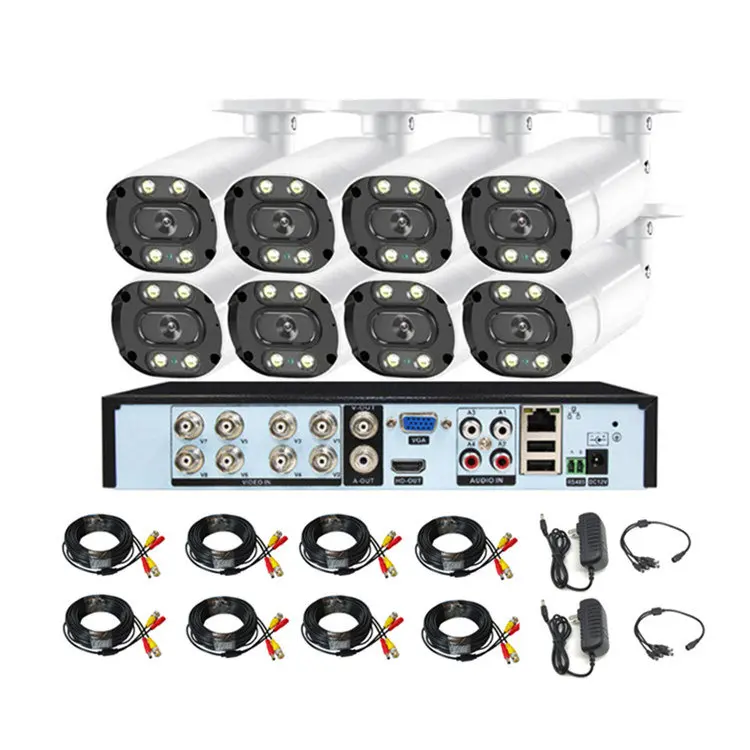 camera-surveil exterieur -san fil 5mp AHD hybrid 5 in 1 xvi h.264 dvr h265 xmeye CCTV 8 channel cc tv full bullet camera set
