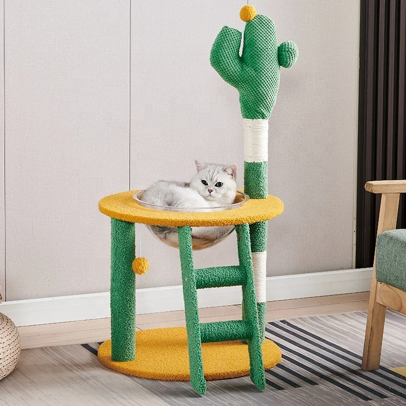 Modern luxury large climbing tree flower cactus cat trower with scratching post for many cats to play wooden cat tree tower