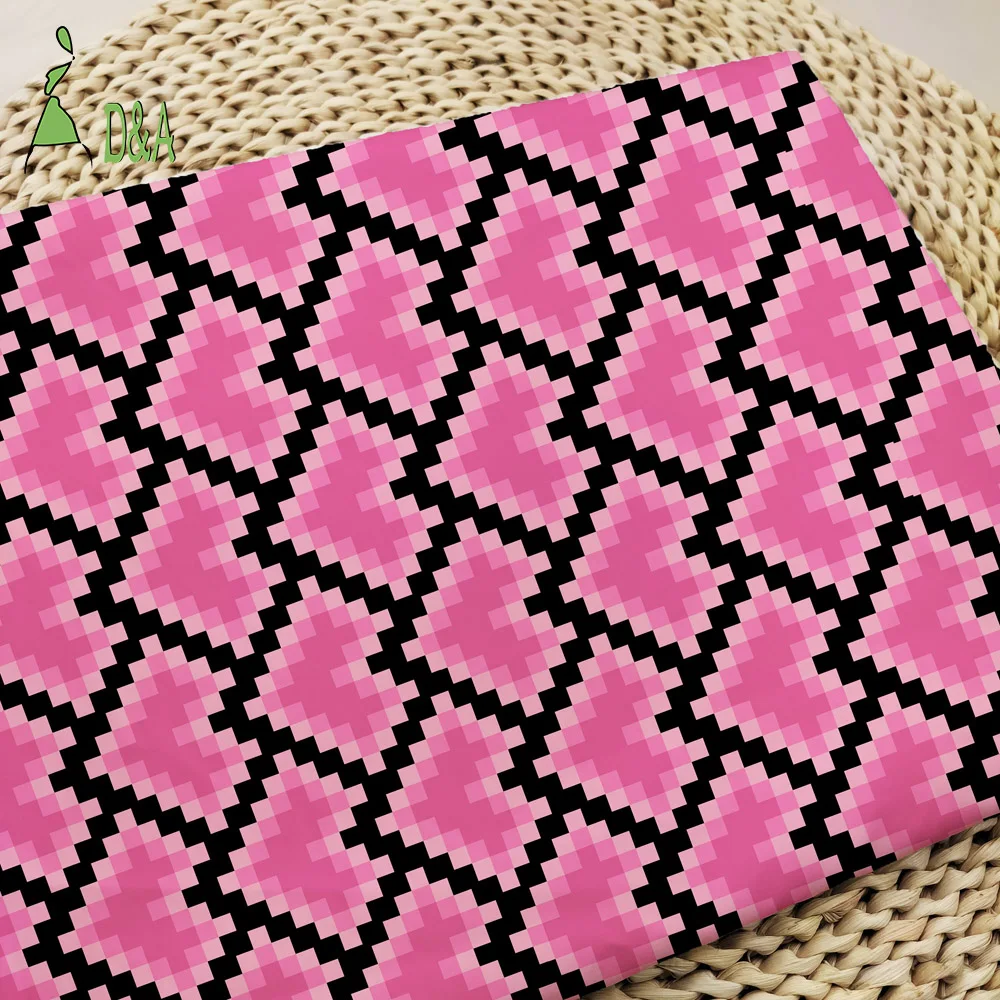 Wholesale Geometric Pixel Love Pattern Printed Fabric 100% Polyester Satin Fabric For Garment