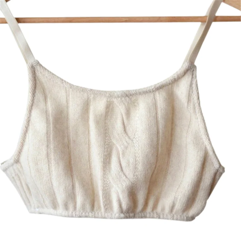 Dilly Fashion Cashmere Wool Knitted Bralette Soft Comfy Underwear Stretch Lingerie in Beige