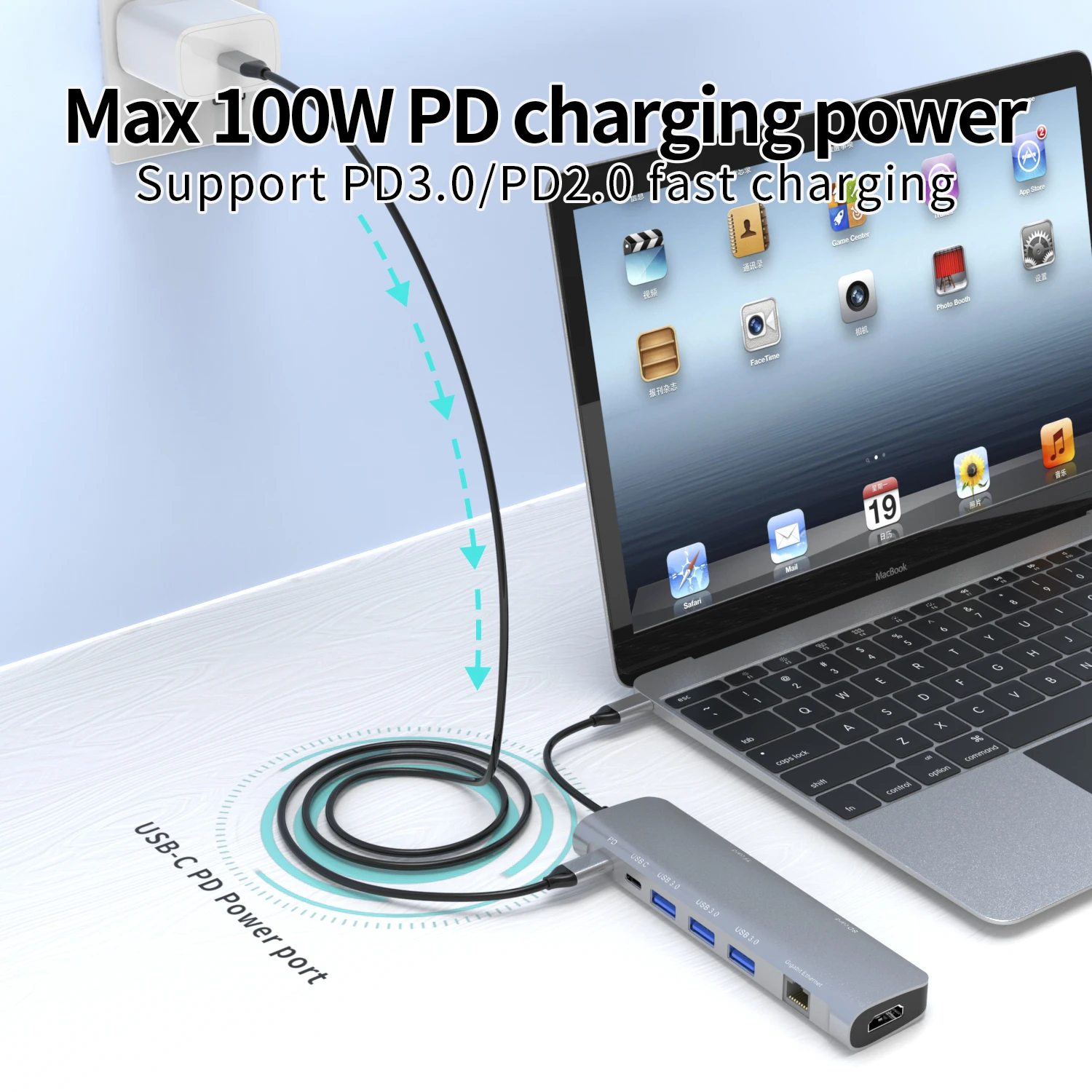 Dropshipping aluminium alloy type c hub usb 3.0 pd hdtv rj45 SD TF adapter 9 in 1 usb c hub with ethernet