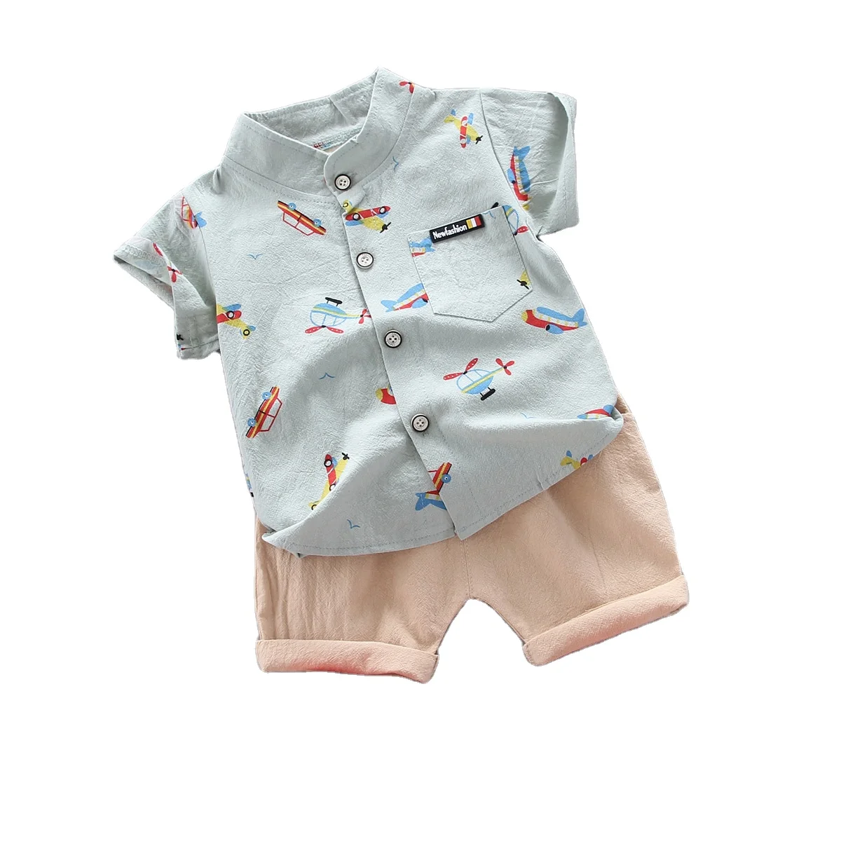 Floor price baby clothes wholesale handsome summer little boy short sleeve set Korean fashion baby boy shirt set