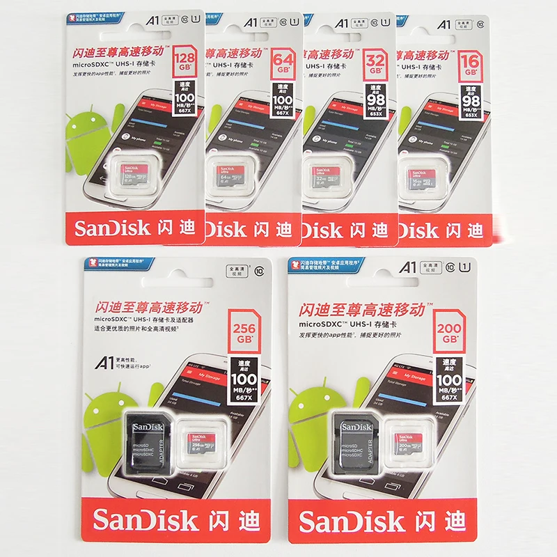  100% натуральная двойной флеш-накопитель Sandisk ultra A1 Class 10 Сан-диск 16 Гб 256 ГБ 128 sandisk micro sd карта памяти 32