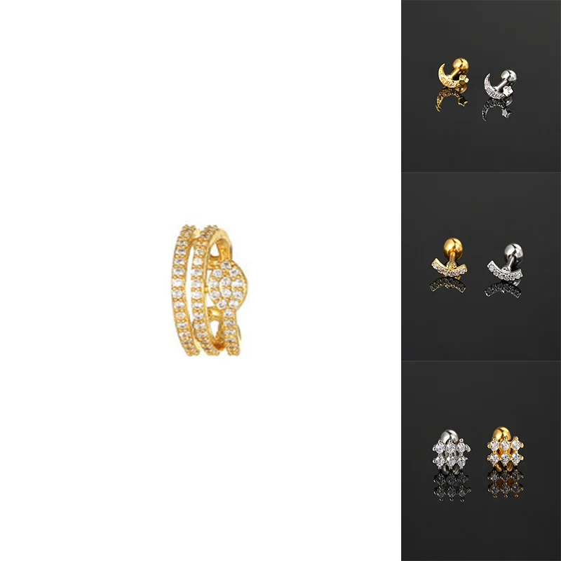 New Designed Ear Piercing Helix Earrings Women 1pc Sliver Gold Color Cartilage Ear Accessories Moon Stars Body Jewelry Gifts