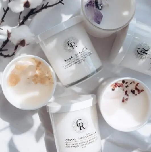 Customize handmade scented glass candle crystals healing stones candles