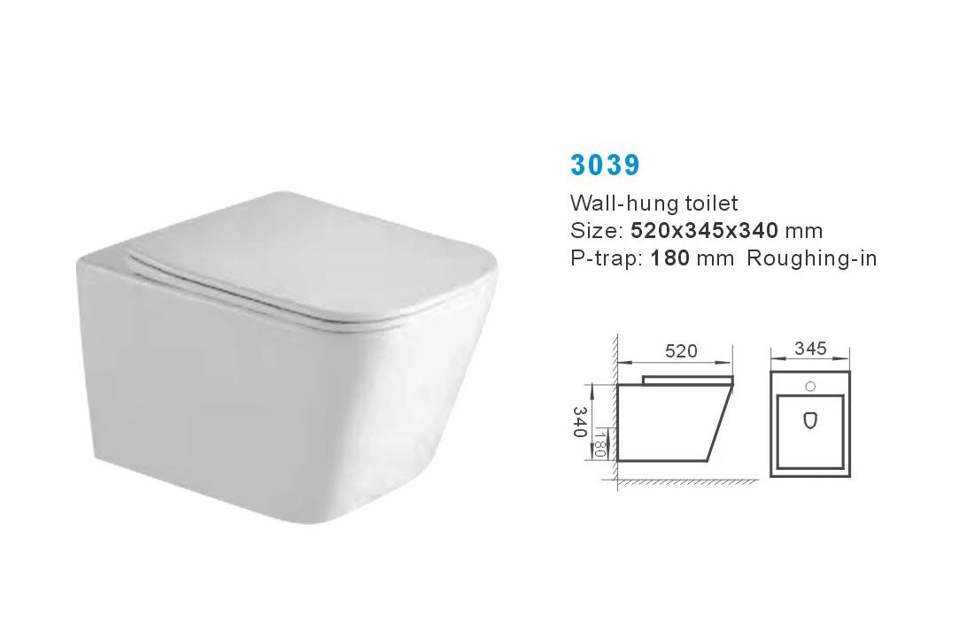 China Sanitary Ware Customized Easy Cleaning High Quality Ceramic Wall Hung Toilet Rimless Square White Tank For Bathroom