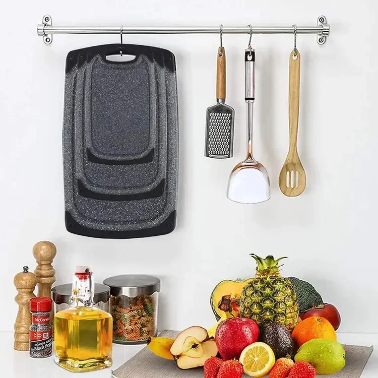 Dishwasher Safe BPA Free 3 Pieces Set Plastic Chopping Board Set with Juice Groove Appearance Kitchen Marble Style Cutting Board