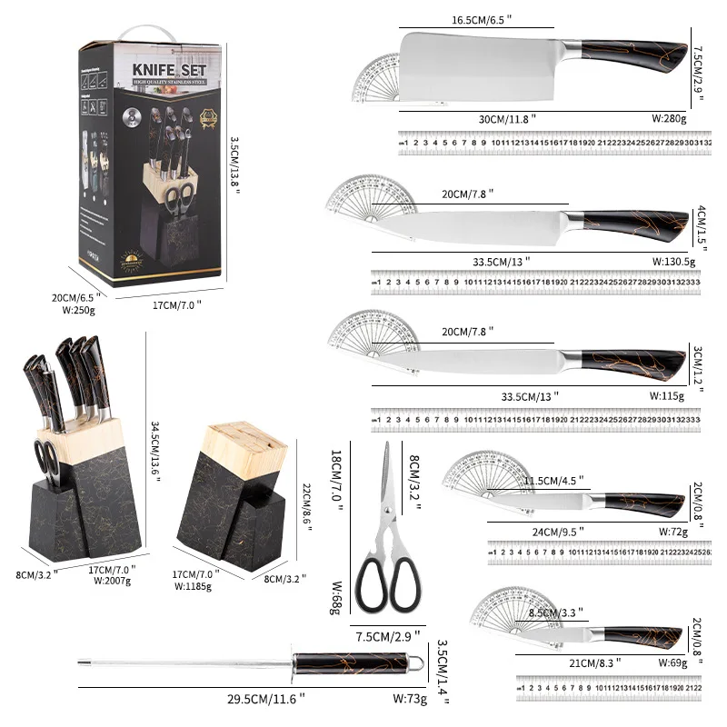 8-Piece Knife Set With Wooden Base Horseshoe Hollow Handle Stainless Steel Knife Set Spot Wholesale Kitchen Knife