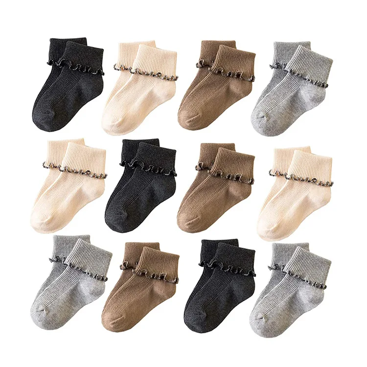 oem solid color polyester cotton child kids girls quarter socks for non slip grip soccer slippers with fun frills ruffle