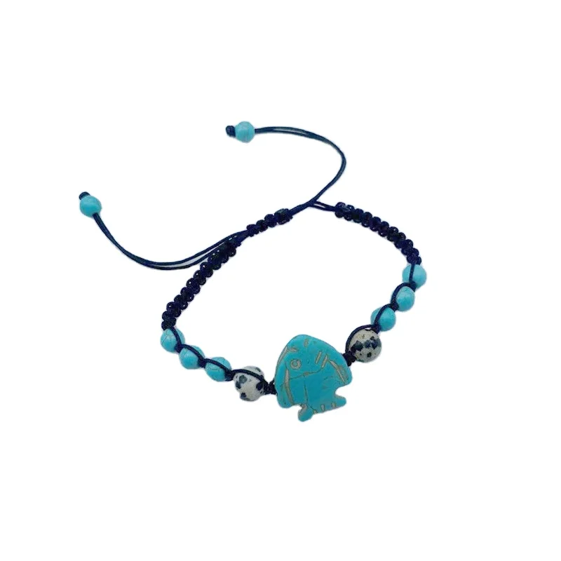 Summer Beach Braided Marine Animal Bracelet Natural Turquoise Sea Turtle Dolphin Tropical Fish Friendship Bracelet Jewelry