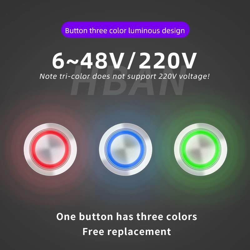 6v 48v switch multicolor led waterproof ip65 5 pin stainless steel 22 mm start and stop pushbuttons